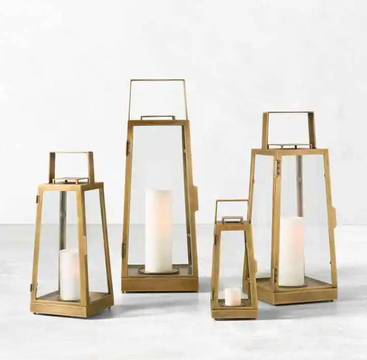 Brooks Cross Bar Steel & Glass Lanterns Hanging Outdoors Indoors Wind Lantern Light Holder Eid Mubarak Lamp Ornaments Decoration