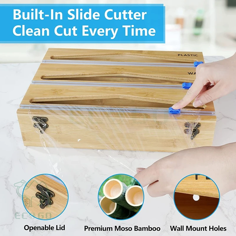 3in1 Wrap Dispenser with Cutter, Plastic Wrap, Aluminum Foil and Wax Paper Dispenser for Kitchen Drawer