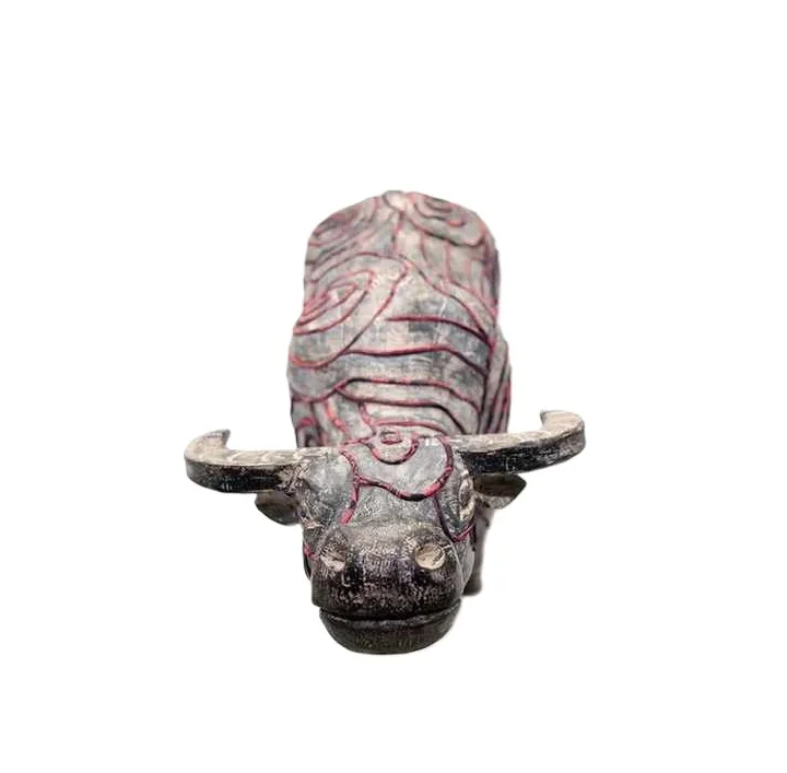 Traditional Home Decoration Items Wooden Buffalo With Hand-Printed Beeswax Brocade and Terraces Pattern Accept Customized Logo