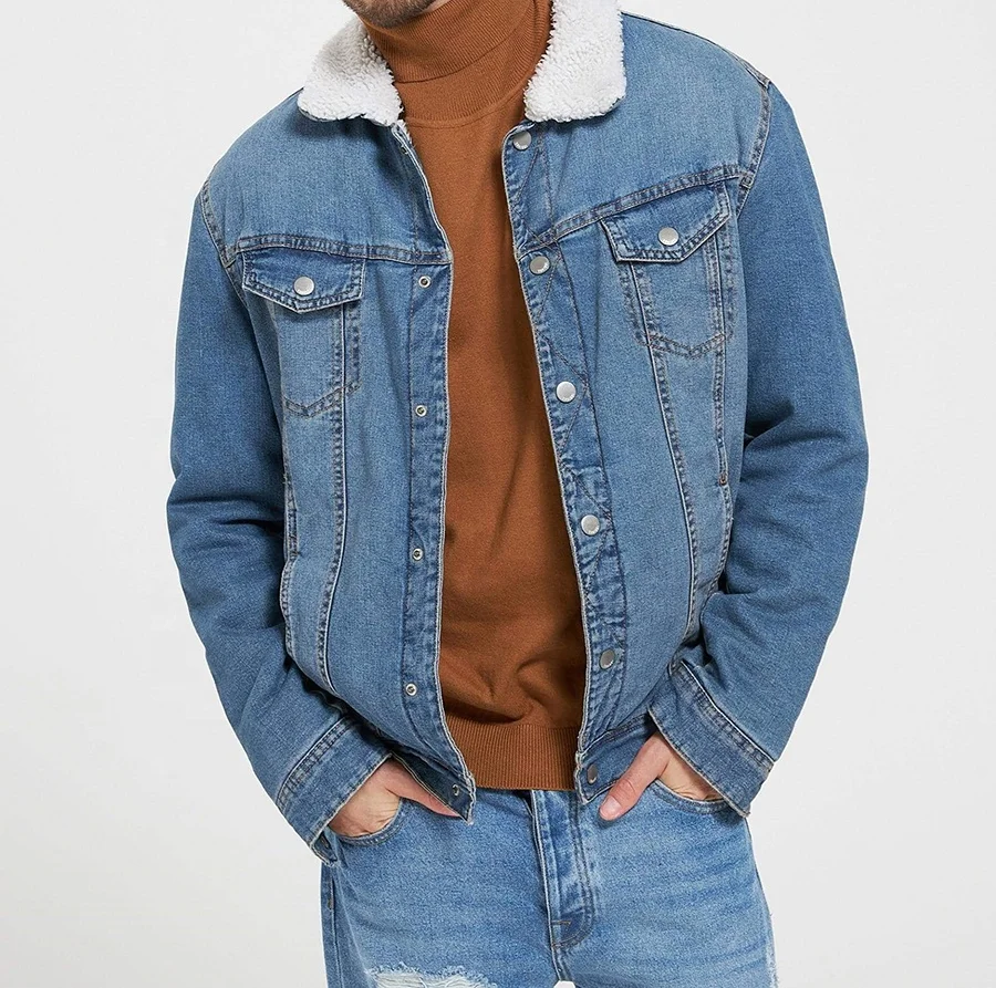 2022 Custom Color Block Vintage Jean Jacket  Sleeves Double Color Hooded Denim Jackets for Men