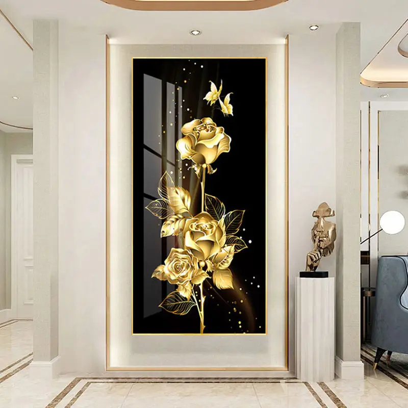 Hot selling Painting Flowers Still Life Abstract Home Decor Crystal Porcelain Picture Living Room Wall Art Metal frame painting