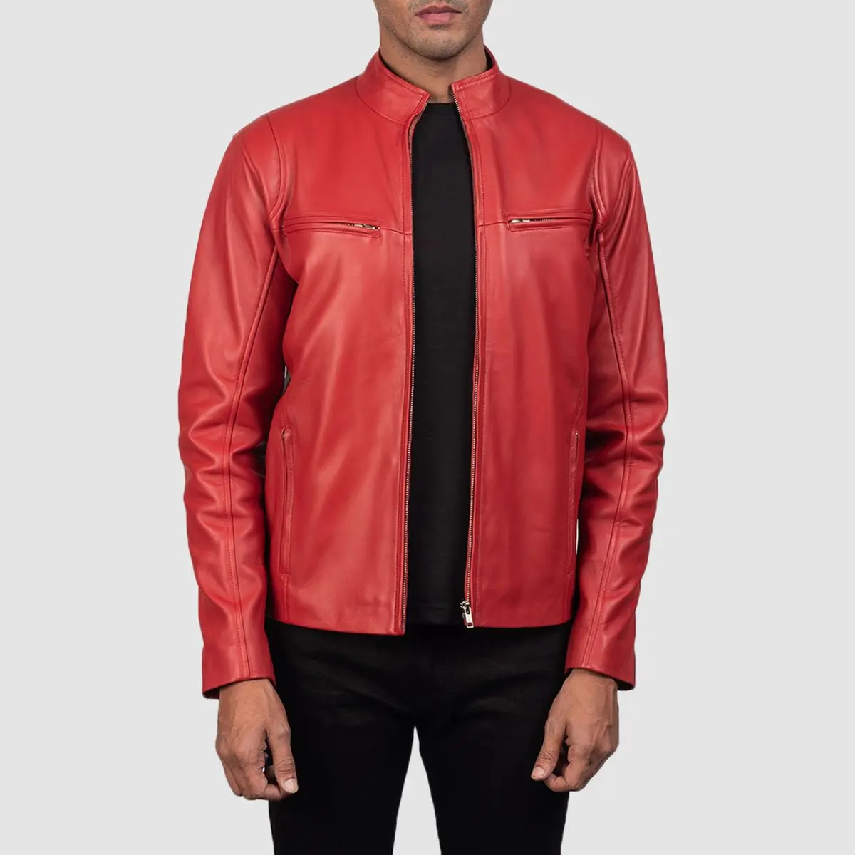 Gents burgundy color leather jacket for men with collarless softshell beautiful finishing jackets