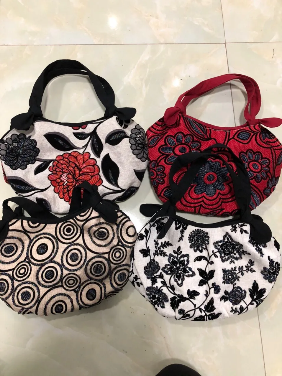 High quality Luxury embroidery handmade leather hobo handbag  Fabric hobo bag made in Vietnam 2022