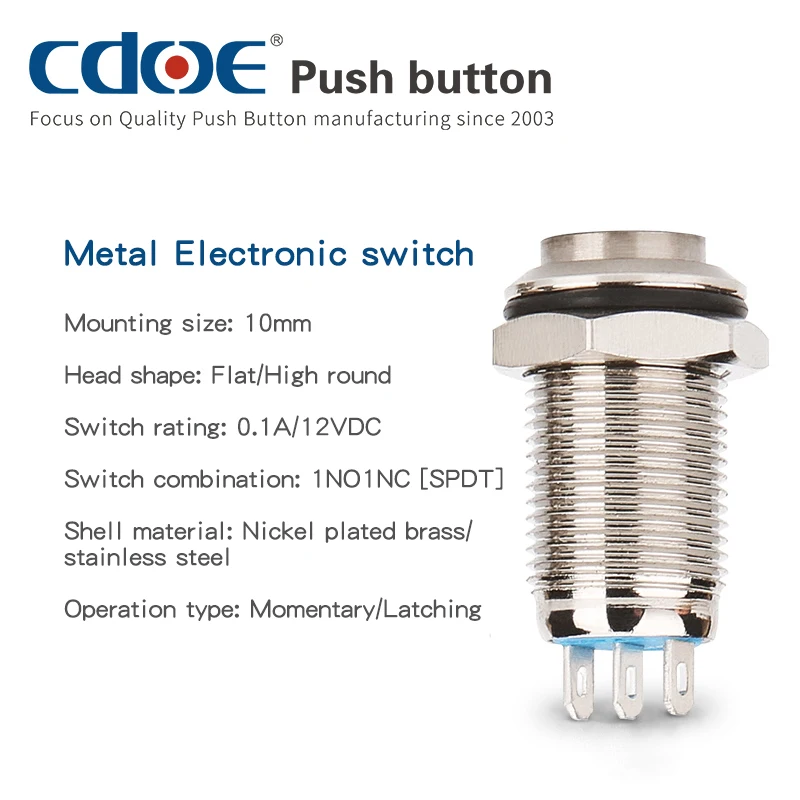 cdoe metal waterproof lock momentary 1no1nc 3 pin push button 10mm spst mini on off switch
