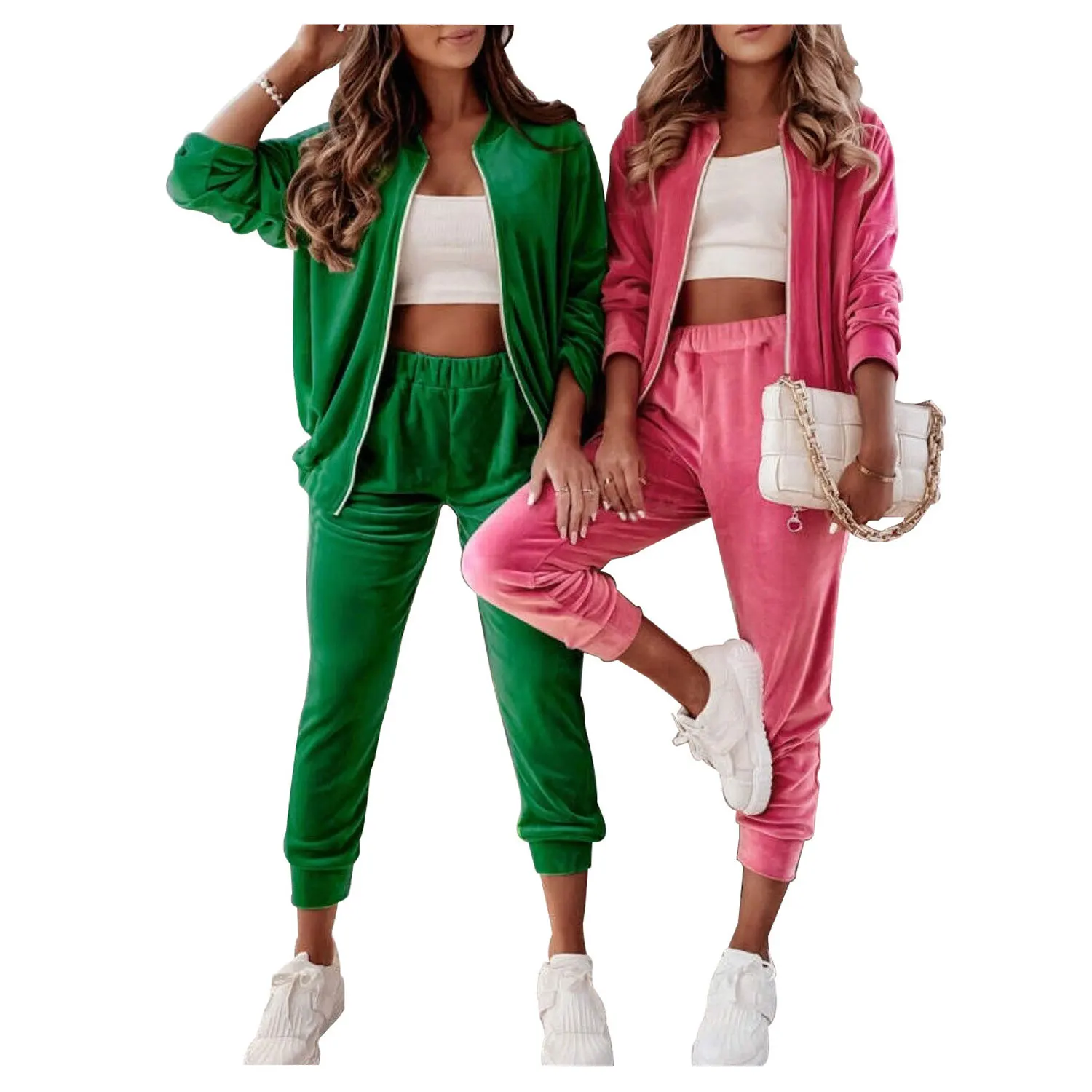Buy Clothes Women Sweatpants And Hoodie Set Zipper Up Velvet Jogging Suit Velour Tracksuit Two Piece Set Women Clothing