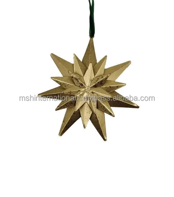 Customized Metal Gift Round Matte Gold Brass Metal Christmas star Ornaments Flat Ornament For Hanging