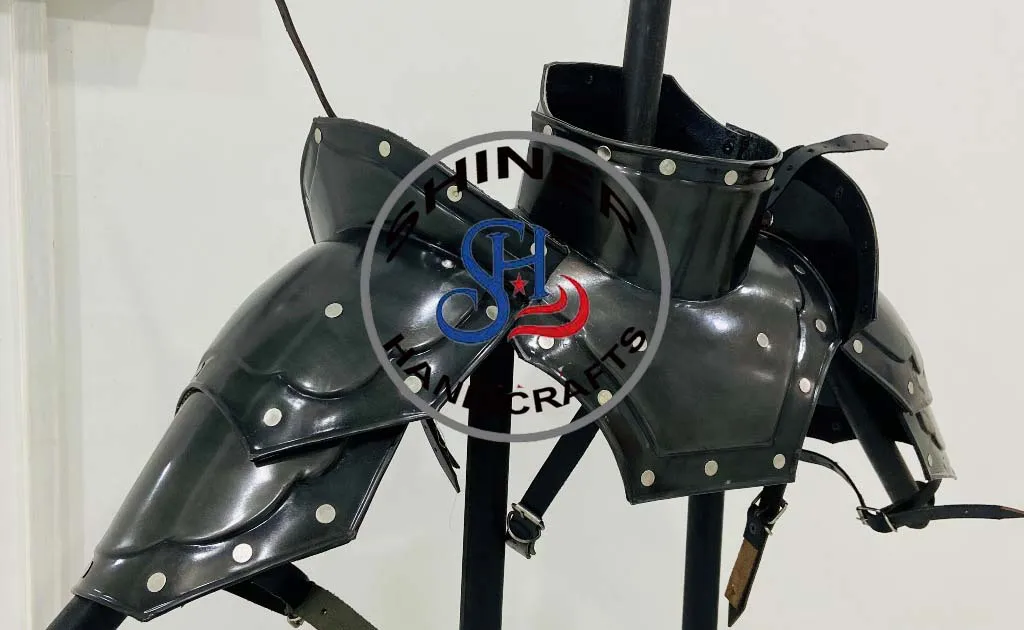 Medieval Knight Pair of Pauldrons with Gorget Sports Armor Shoulder Gorget Black Polished Costume Adult Size