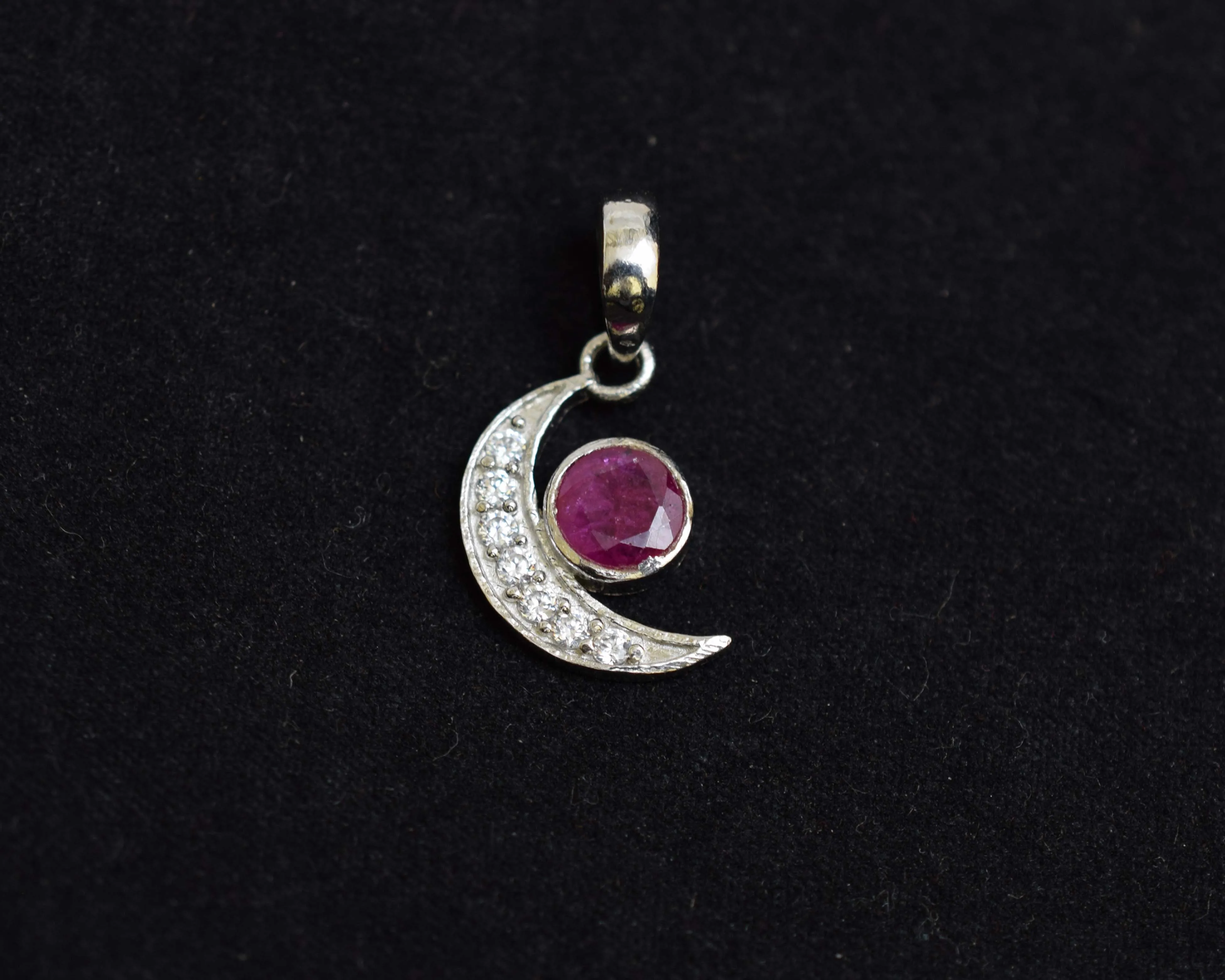 925 Sterling Silver Natural Multi Gemstone Moon Design Antique Silver Oxidized Plated Pendant Necklace