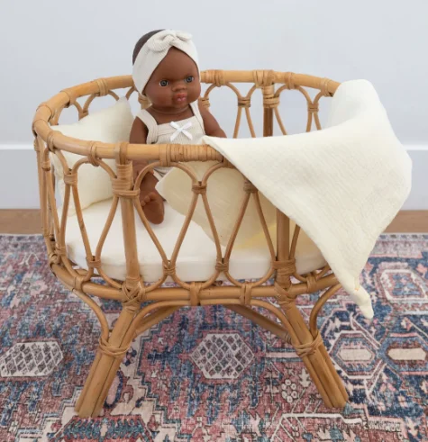 High Quality Rattan Doll Teddy  Cradle Bassinet Bed  Mini Beige Rattan Bed for Dolls Puppies  Soft Toys Best Price Wholesale