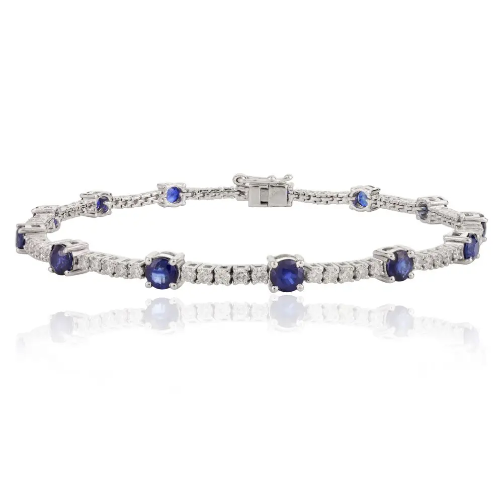 New Arrivals Latest Luxury Collection 100% Natural Blue Sapphire and Diamond Tennis Bracelet 18k White Gold Handmade Jewelry