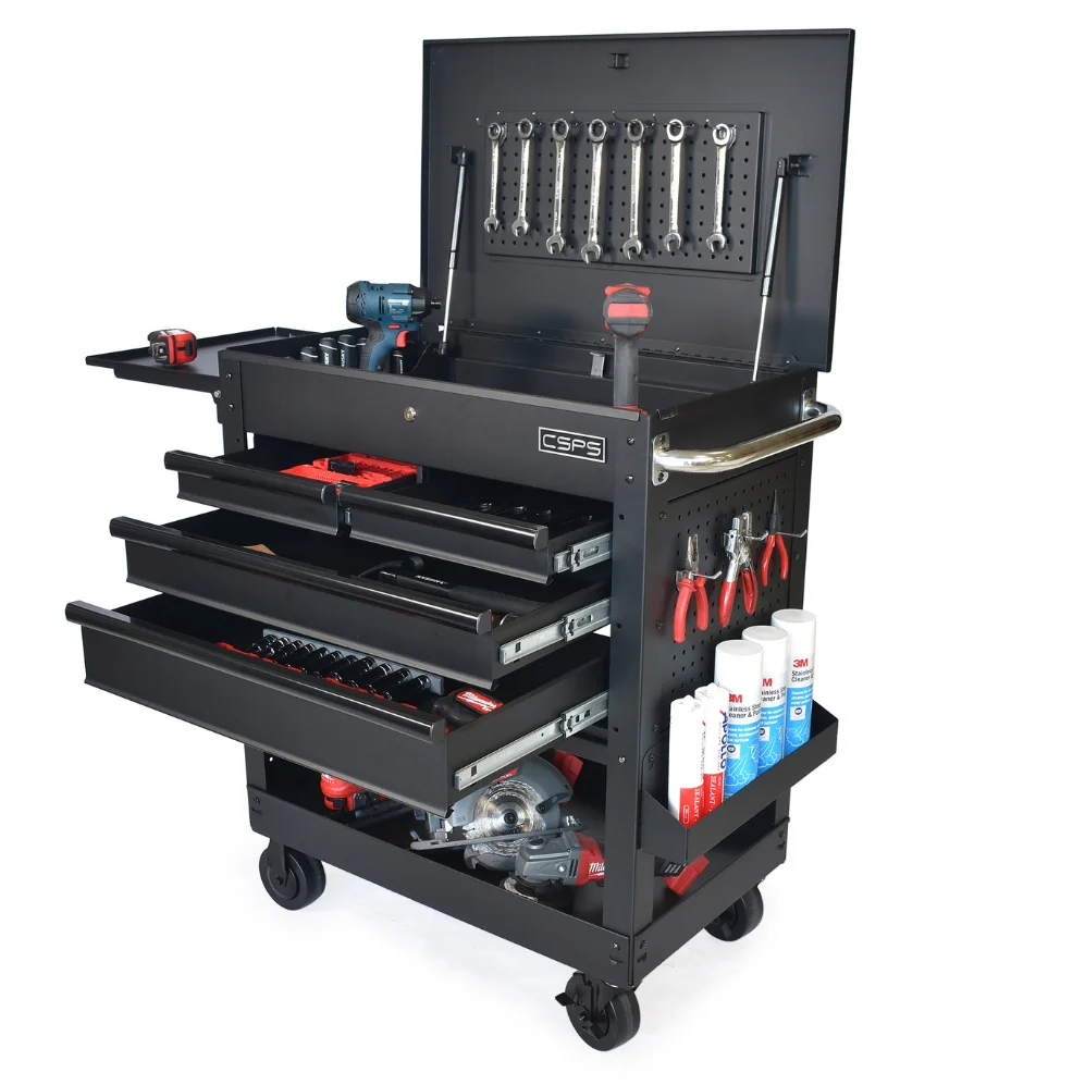 Utility Cart 84Cm - 04 Drawer for Tools Good Quality Powder Coated Steel Warehouse Rolling Tool Box Mechanic Garage Industry