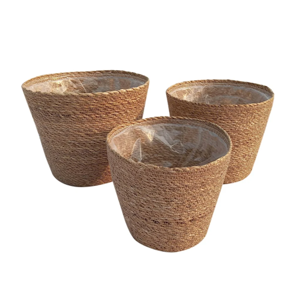 Seagrass Round cylinder Baskets set for Organizing wicker storage basket for outdoor and indoor decoration