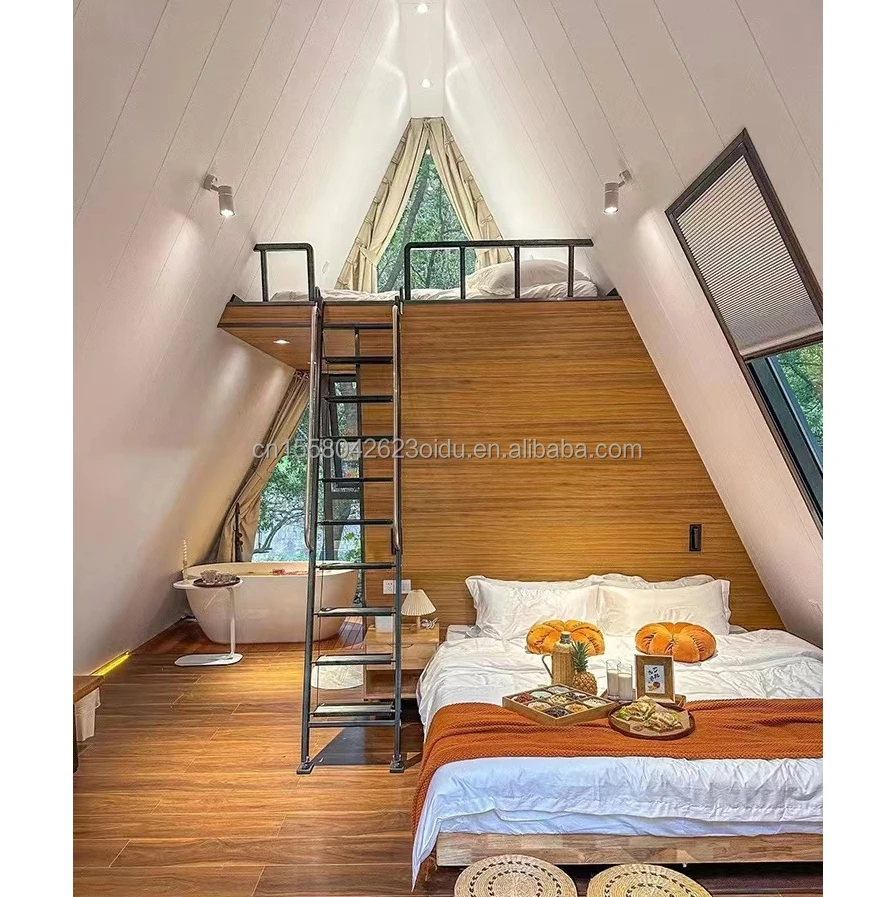 EU Prefabricated Modern Triangular Wooden House with A-Shaped Steel Structure Frame Room for Hotel Applications