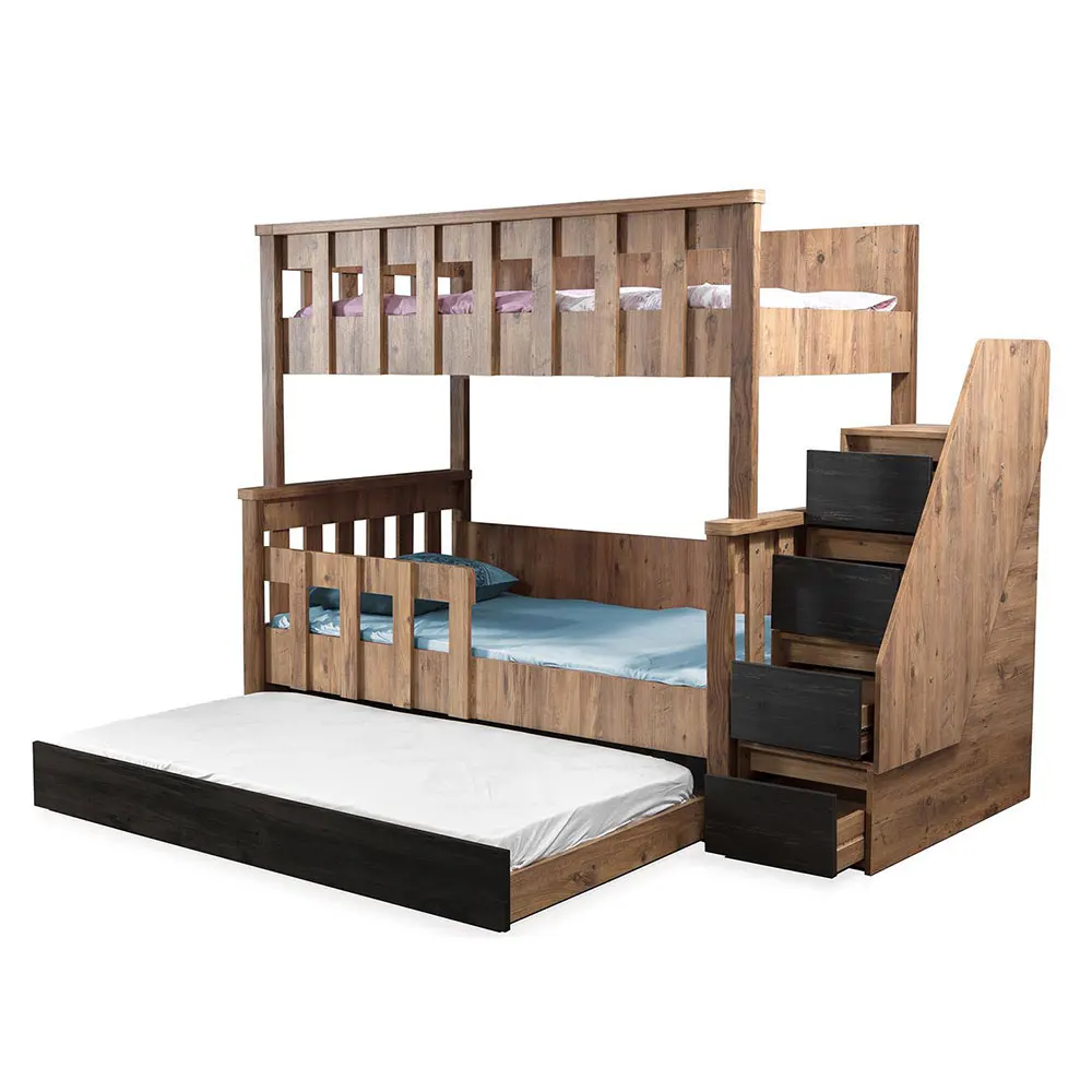 MDF solid wood kids bunk bed bedroom furniture boys bunk bed with stair case wardrobe Kids Wooden Bunk Bed For Kids With Desk st