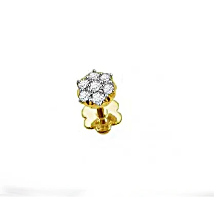 At Discount Price Round Cut Diamonds Gold Nose Pin Yellow Gold Stud Nose Pin With Excellent Real Round Diamond