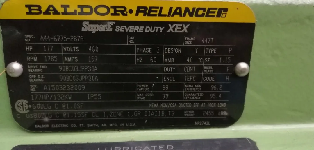INDUCTION MOTOR, 132KW, 197A, 460V, 60HZ, 1785RPM, CHAIN DRIVE MOTOR