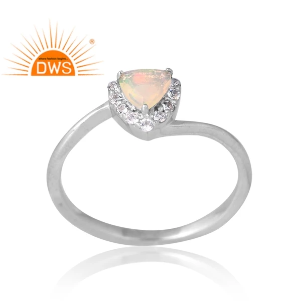 Latest Selling 926 Sterling Silver Palladium Plated Natural Ethiopian Opal & White Topaz Gemstone Ring Jewelry Manufacturer