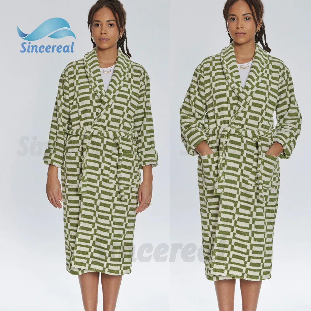 Custom plus size 100% organic cotton men Bathrobe unisex sleepwear casual terry cloth robe