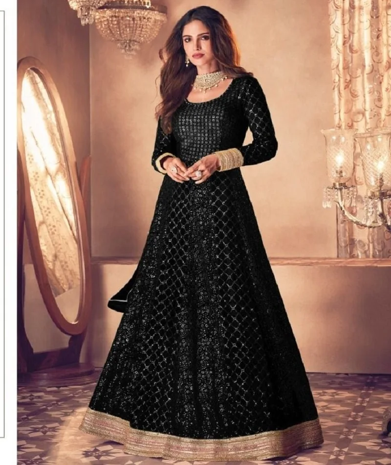 Trendy Clothes Pure Georgette Long Anarkali Gown with Heavy Embroidery Work Gown for Women for Wedding Function and Bridal Wear