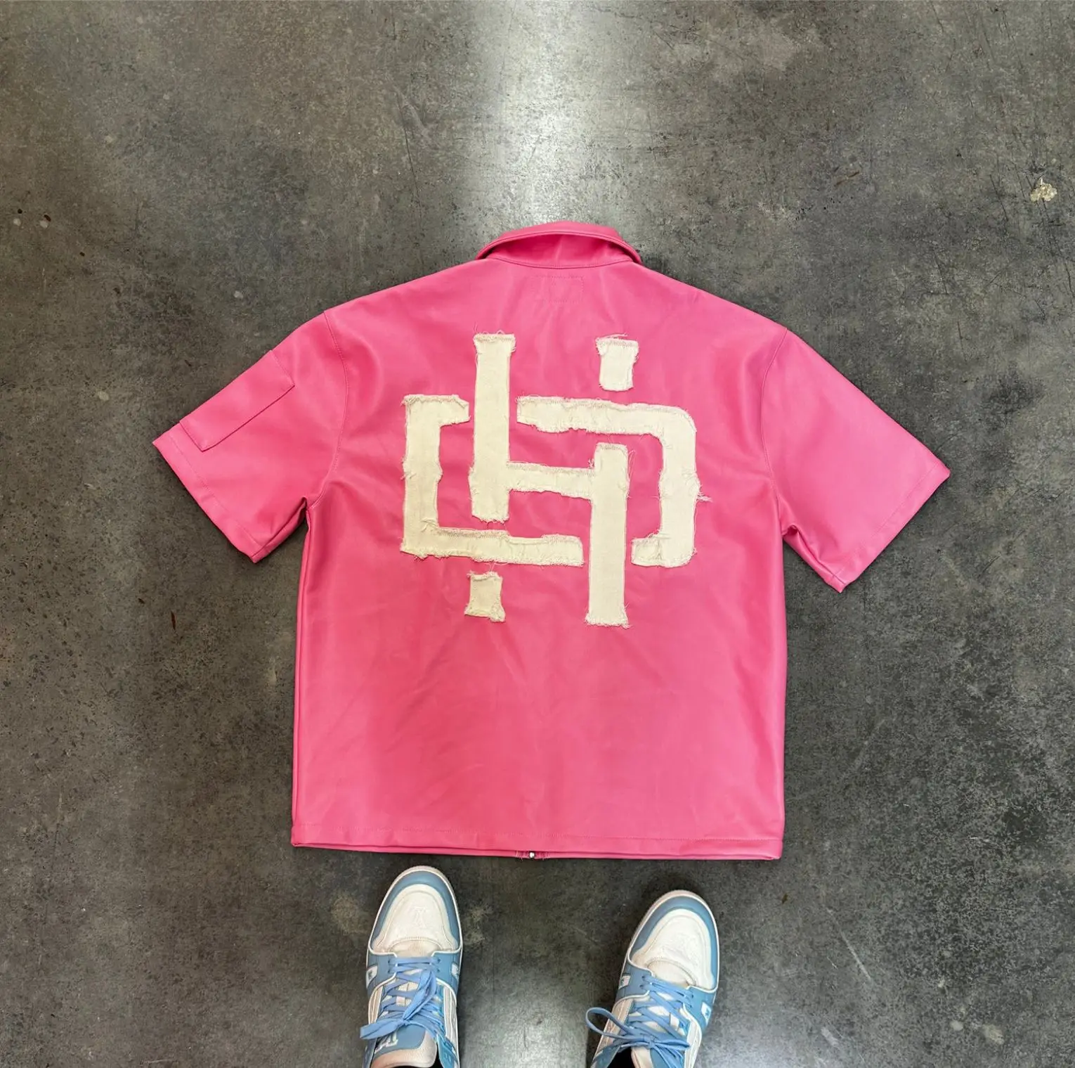 Hot Selling Streetwear High Quality Short Sleeve Zip Up Leather Shirt For Men Boxy Fit High Street Style Blank Tee Shirts