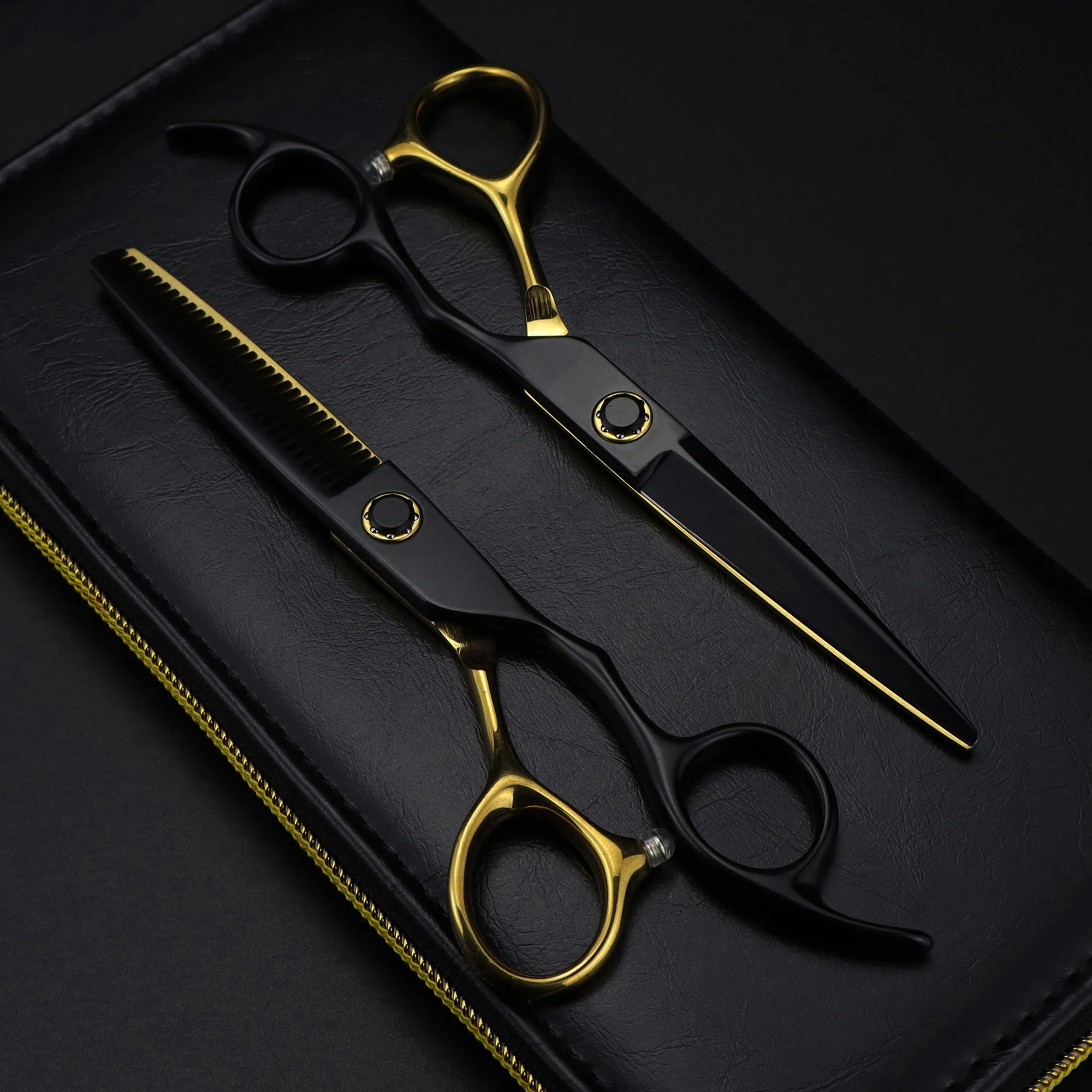 New Best High Performance 6.0 inch black-gold Professional Hair Cutting Hairdressing Barber Scissors Kit