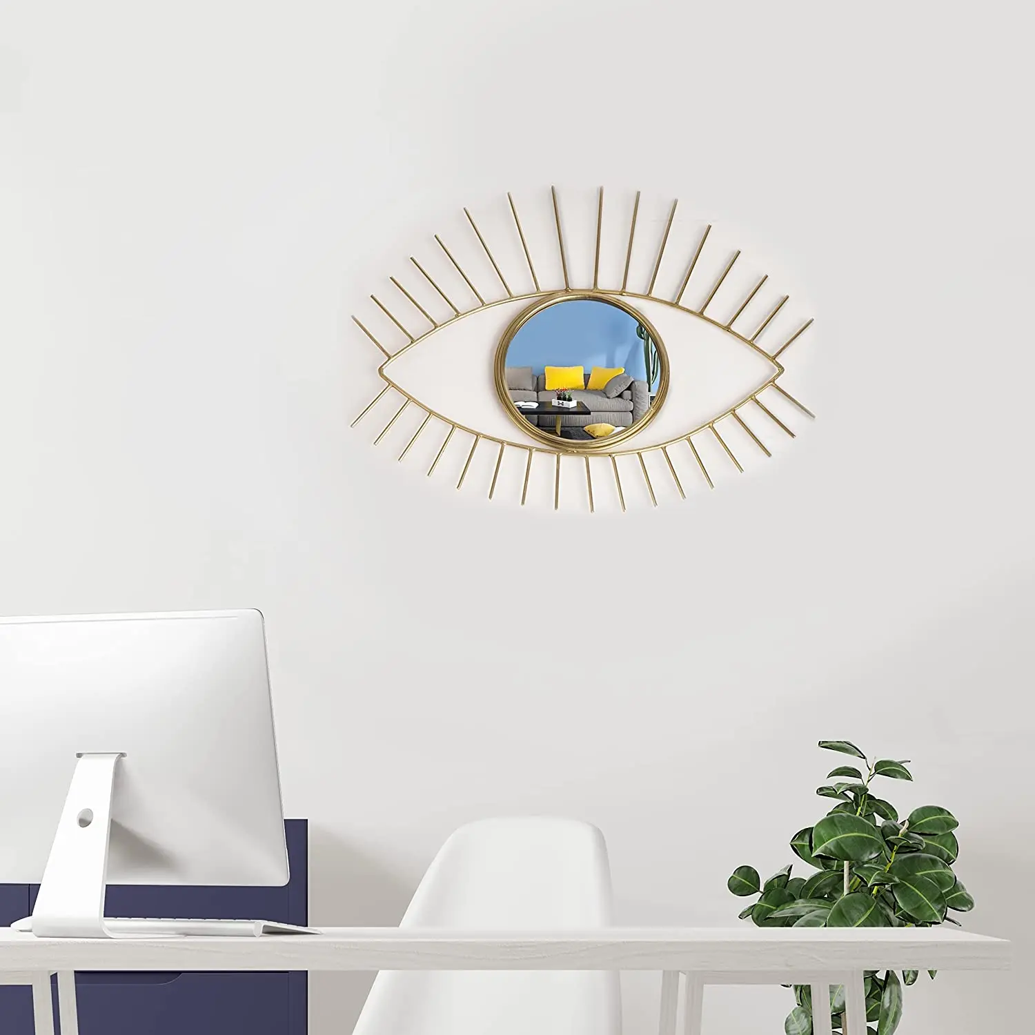 Decorative Eye Framed Wall Mounted Mirror Good Quality Gold Plated Factory Customized Metal Eye Framed Mirror High Sale