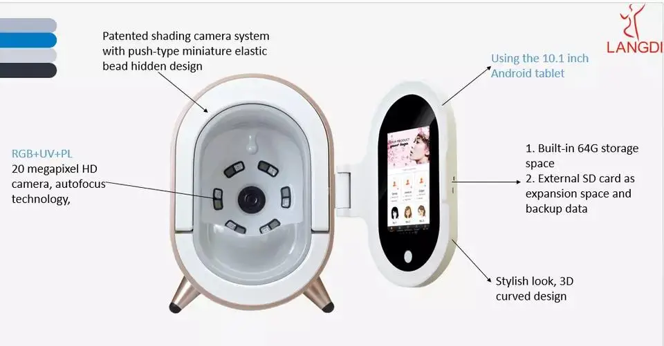 2022 New Product Portable Hot Sale RGB, UV, PL 3 Spectrum Magic Mirror 3D Skin Analyzer