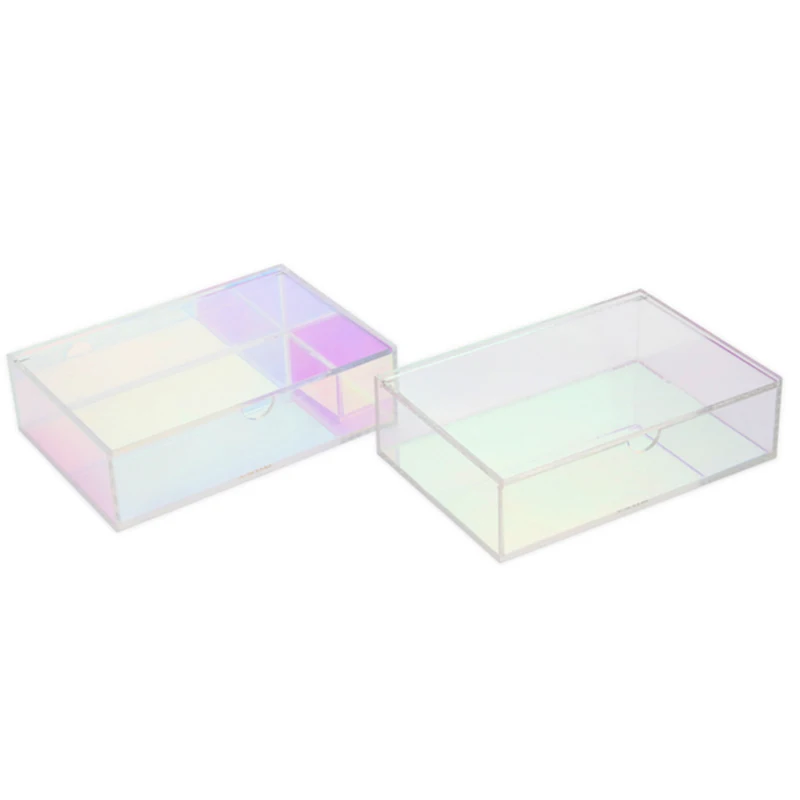 Clear Square Cube Small Acrylic Gift Box Acrylic Iridescent Rainbow Storage Acrylic Organizer Box