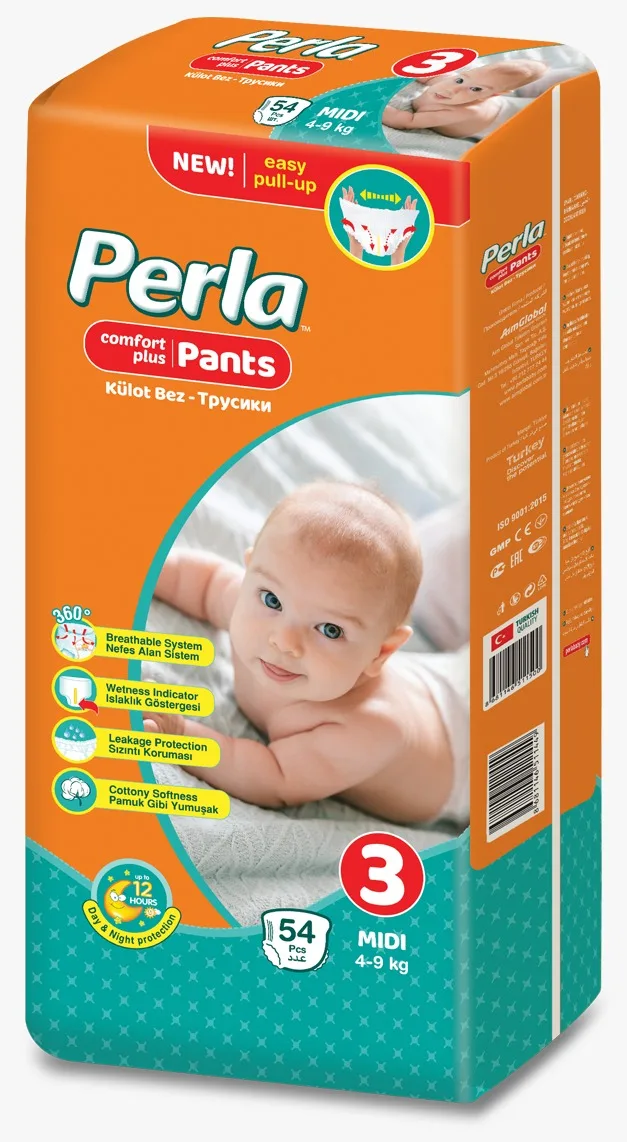 PERLA MEGA PACK MAXI UNISEX MADE in TURKEY DISPOSABLE BABY PANTS (No.4) - 50 PCS BABY DIAPERS