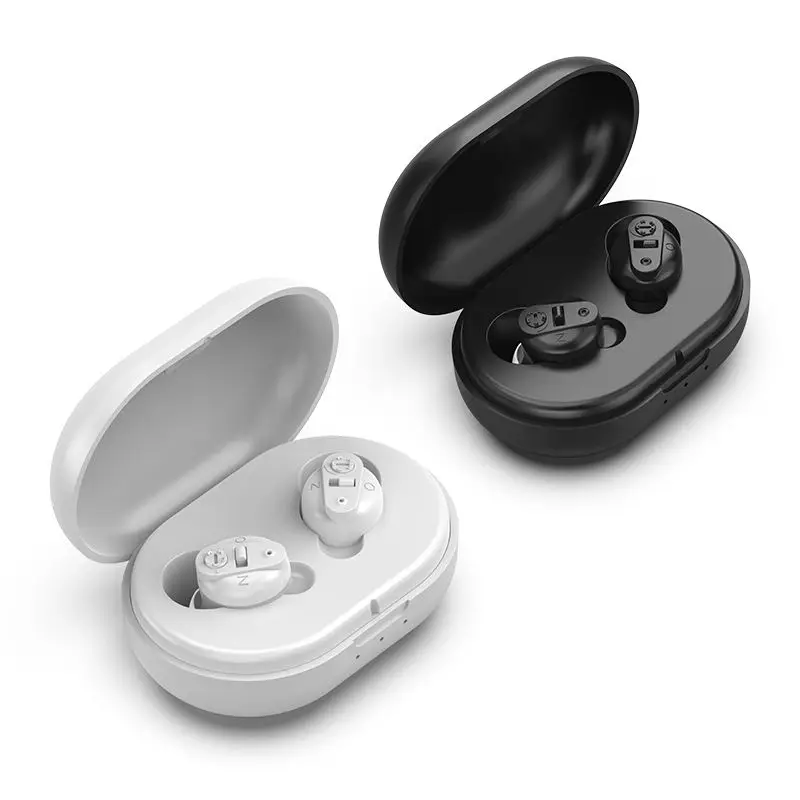 CIC ITE Hearing Aids Black White Ear Aid Rechargeable Sound Amplifier OTC Hearing Aid Value for Senior