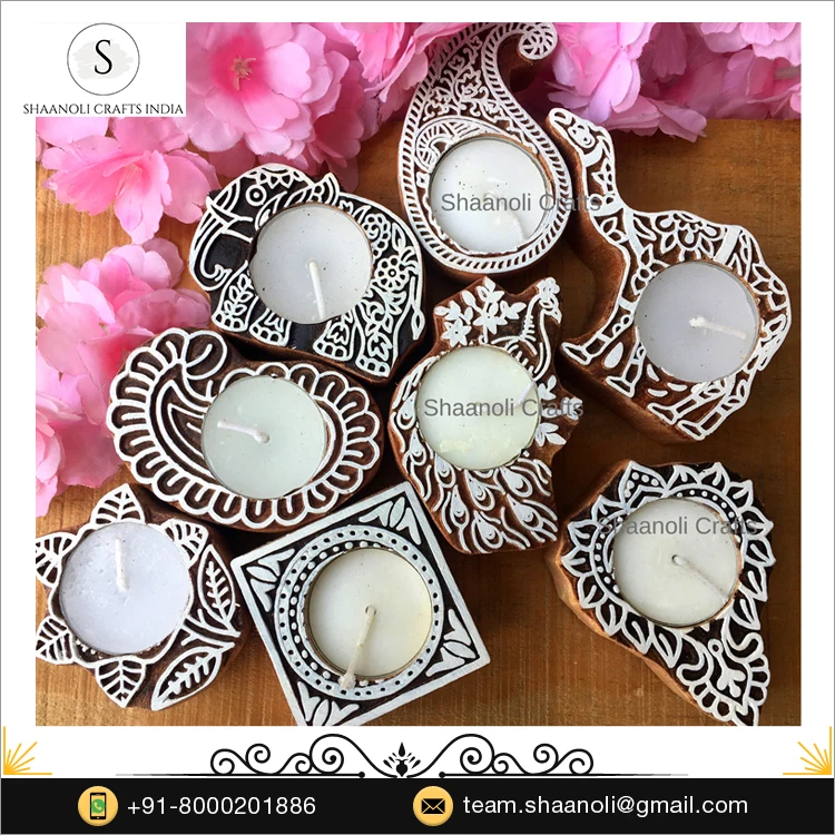 Handmade Decorative Candles With Handcrafted Wooden Candle Holders for Christmas and Wedding Return Gifts Designer Candle Holder