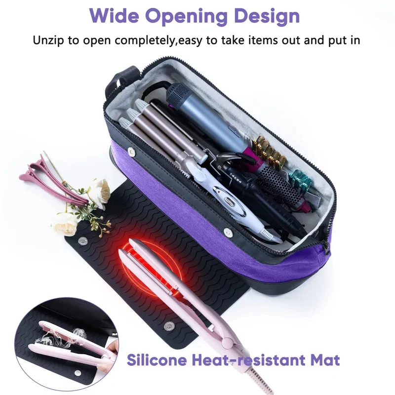 2024 New Storage Bag With Heat Resistant Mat for Flat Irons Straighteners Curling Iron Hair Tools Travel Bag