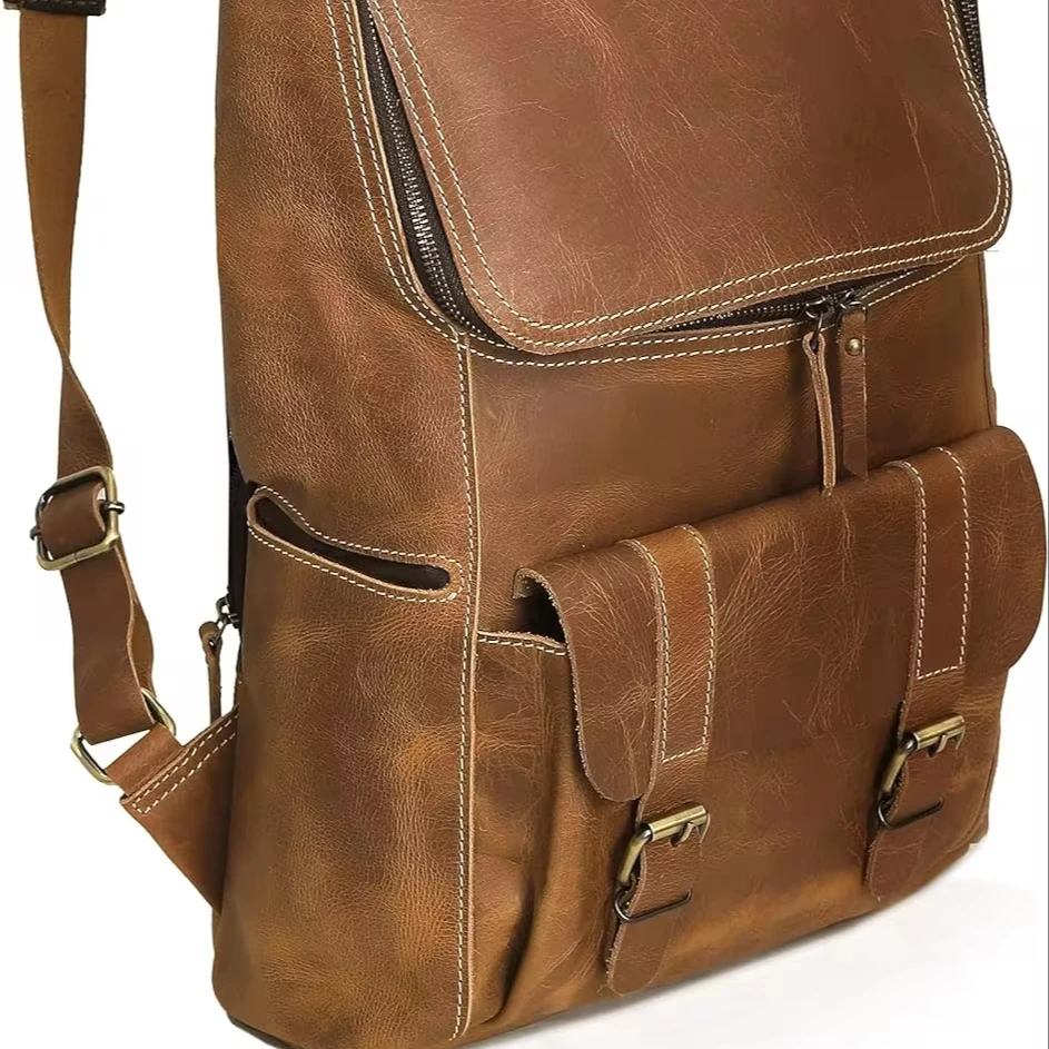 Fathers Day Gift Full Grain Leather Backpack For Men  17 Inch Laptop Bag  Vintage Travel Handmade agate