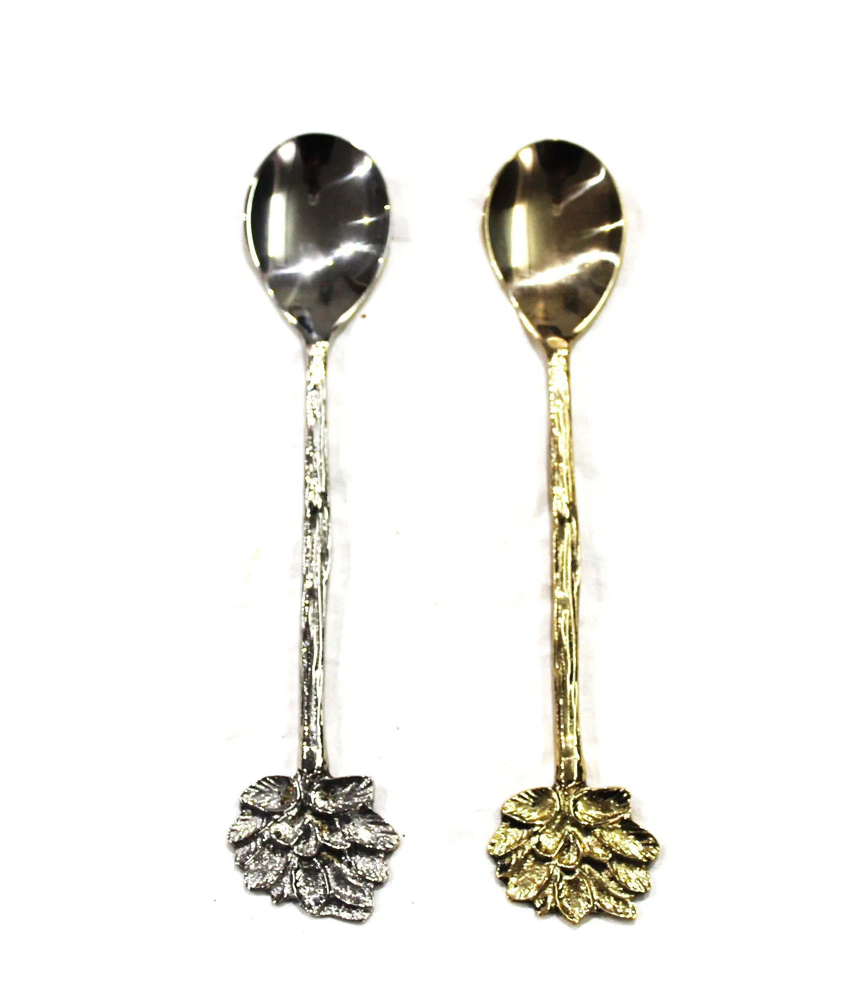 Silver And Golden Colored High Quality Baby Spoon Set With Leaves Design And Attractive Look Baby Spoons