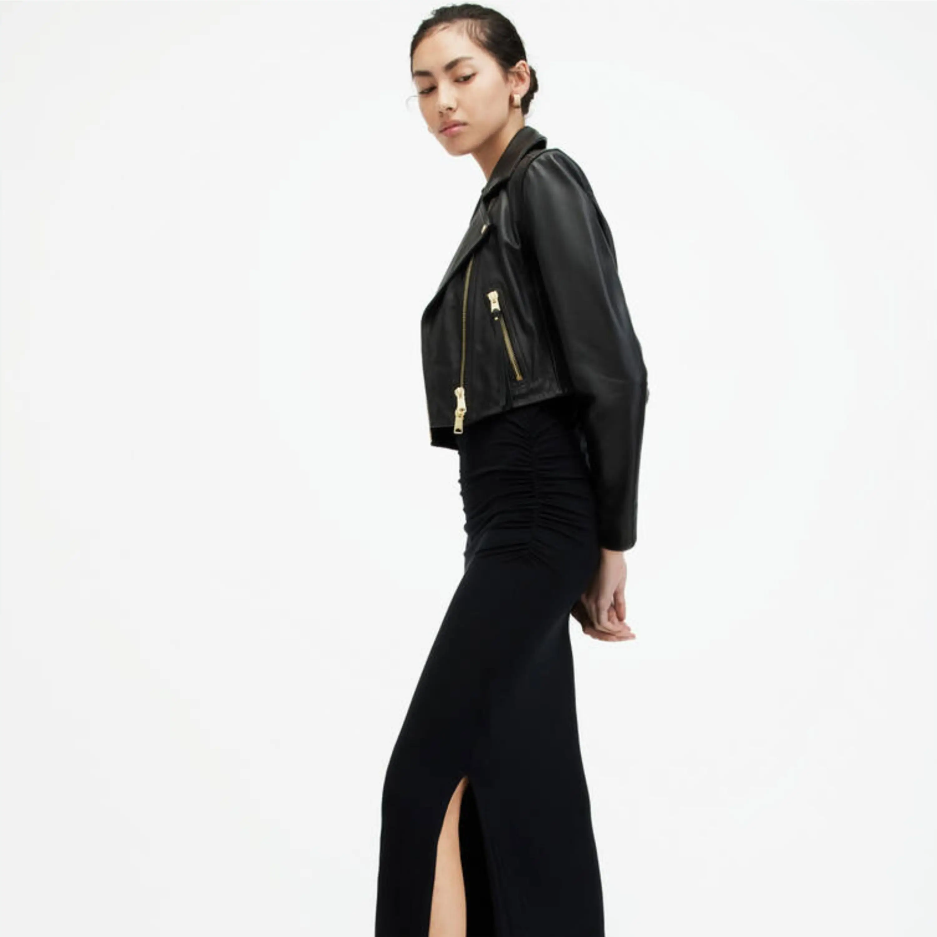 Real Leather Sheepskin Zipper Flashback Black Women Biker Jacket with Quilted Viscose Lining and Inside Outside Pockets