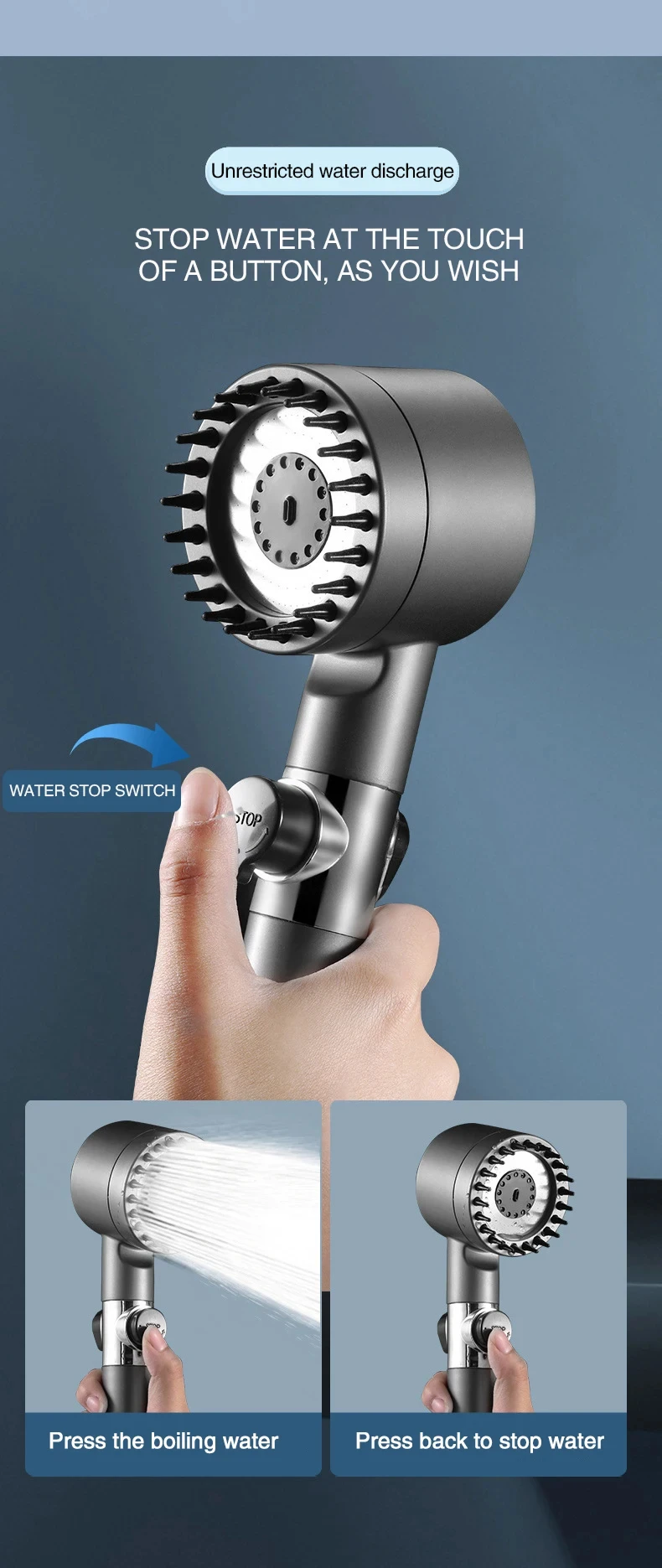 ABS Rainfall High Pressure Massage Brush Adjustable Water Pressure Removable small Filter Handheld Shower Head showers Sprayer
