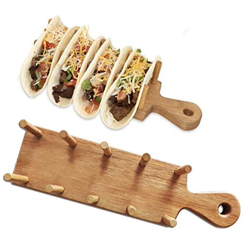 Wooden Taco Holder, pack of 2 Tray Stand Up Rack Kitchen Set Holds 4 Soft or Hard Shell Tacos