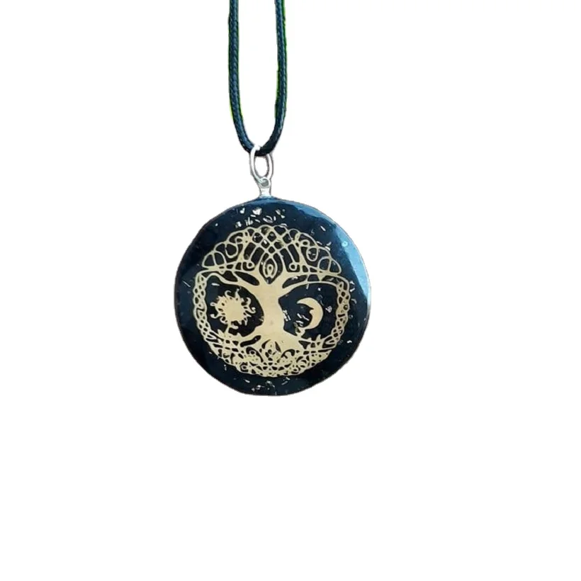 Shungite Crystal Stone EMF Protection Orgone Pendant With Tree of Life logo Energy