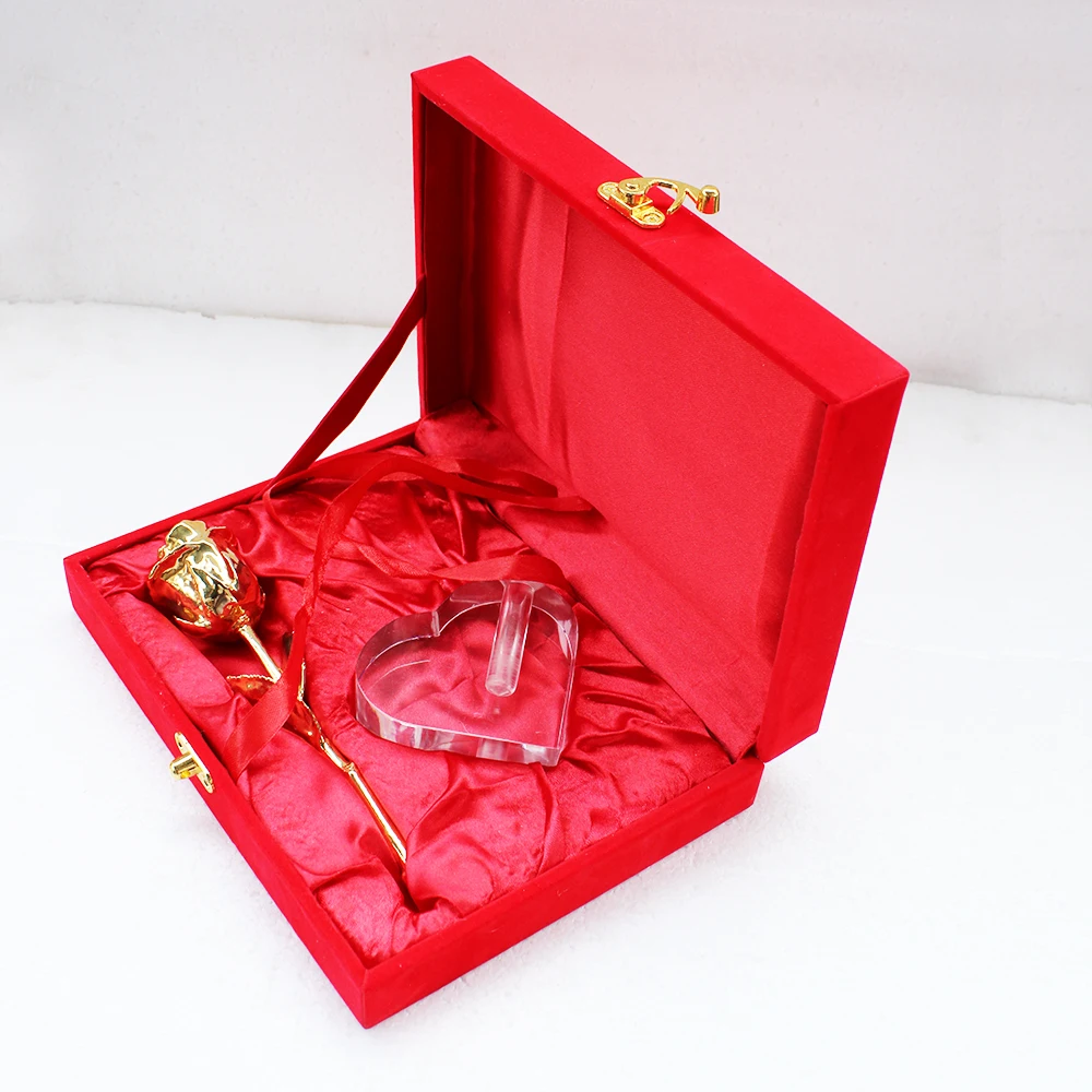Hot selling valentine Gifts 24k Rose Gold plated Natural Rose with vase and velvet box Natural rose dipped in 24 k Rose Gold