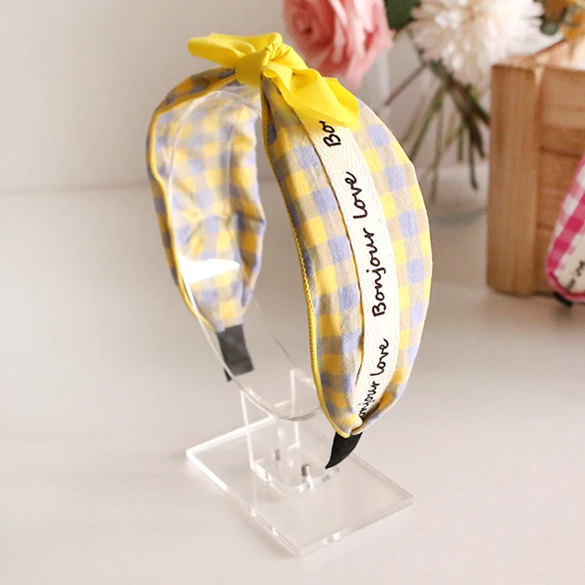 Girls Cute Lettering Check Pattern Ribbon Headband Korea fashion hair accessory