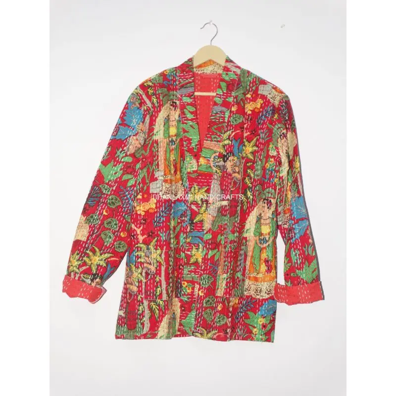 New Collection Indian Cotton Jackets Frida Kahlo Block Print Jacket Handmade Winter Coat Bohemian Outfit Unisex kantha jacket
