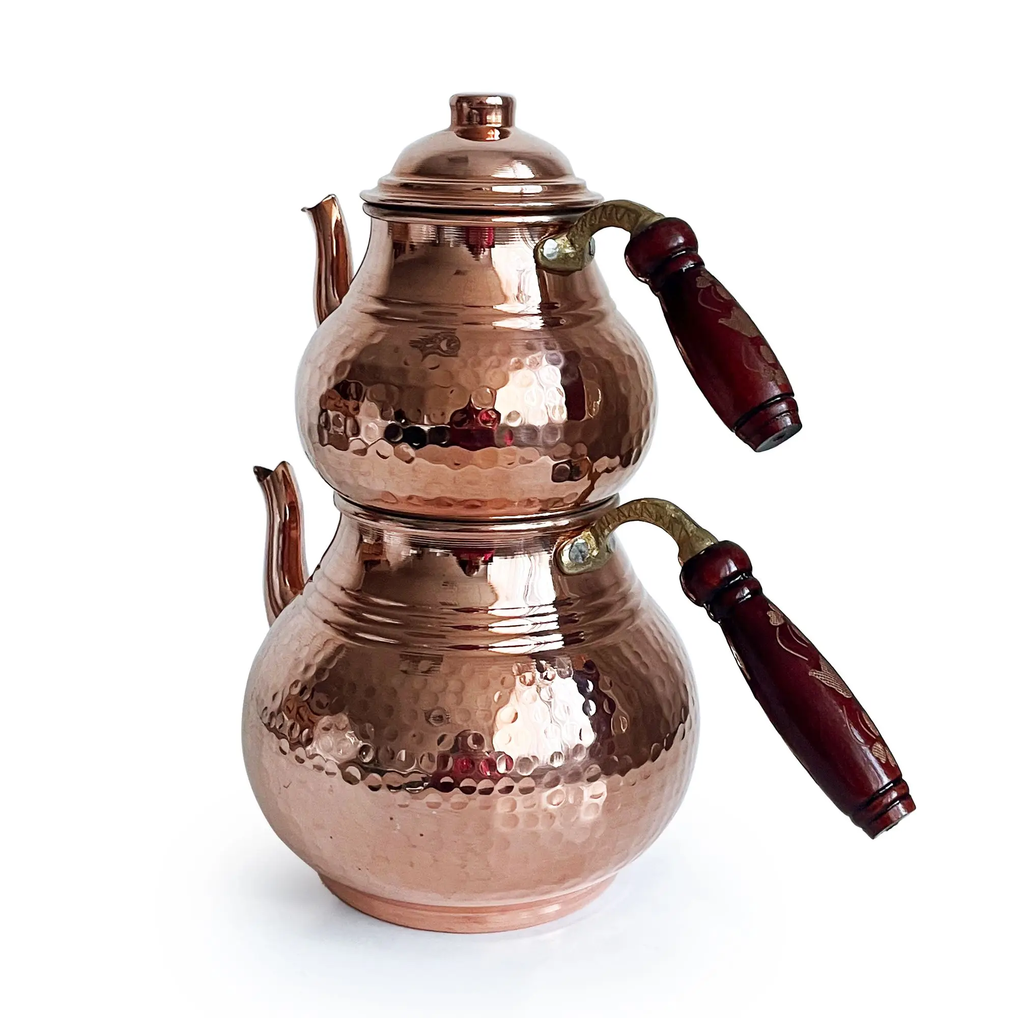Handmade Hand Hammered  Copper Turkish Stovetop Teapot Set 850 ml + 1800 ml