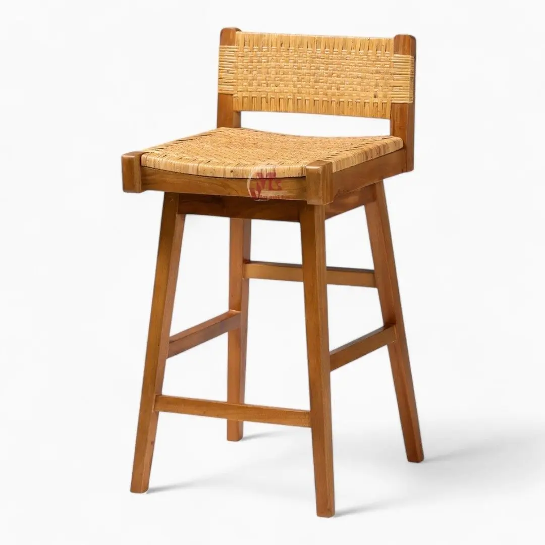 Wicker Rattan Bar Stool with Wooden Legs for Home or Commercial Kitchen and Dining Areas Best Seller of the Year