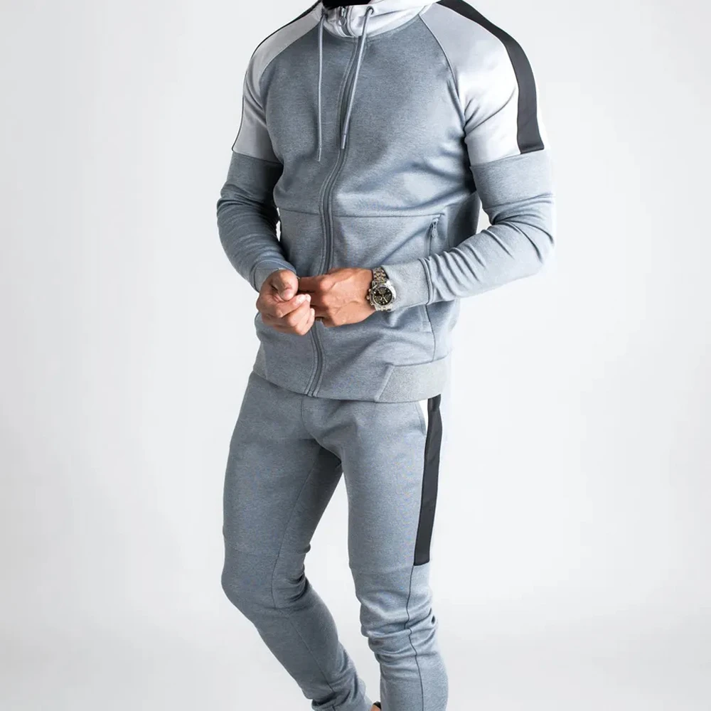 Best Style Logo Sportswears Gym Fitness Training Tracksuits Two Piece Set Tracksuit Zip Jogging Pant Suit for Men in low price