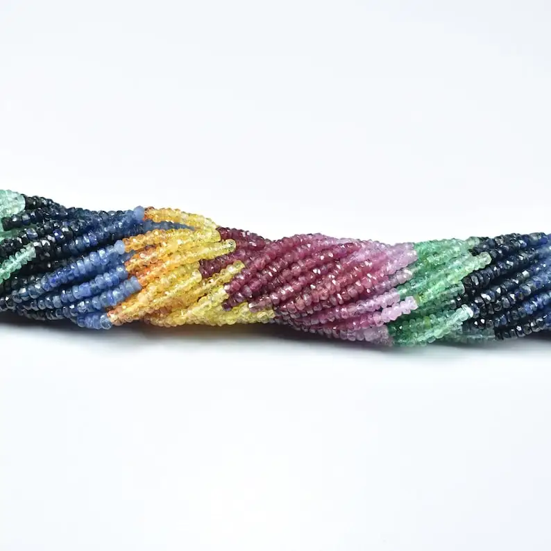 Natural Multi Sapphire Faceted Rondelle Beads 2.5-3mm Precious Stone Strands for Jewelry Making in Direct From
