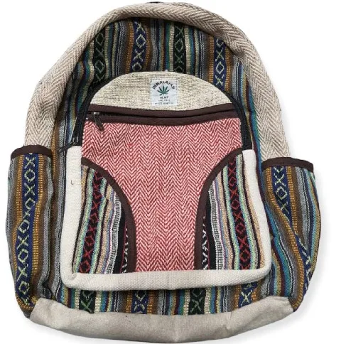 Unisex Cotton Hemp Backpack with Comfortable Anti-Theft Zipper String Closure Canvas Lining Daily Use Stylish Character Pattern