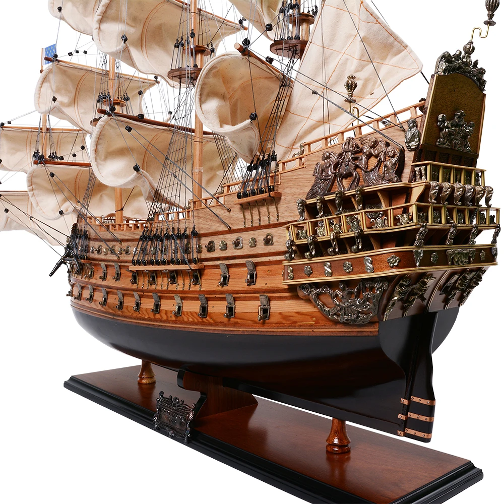 Soleil Royal Ship Model 80cm Crooked sails Handcrafted Wooden Replica