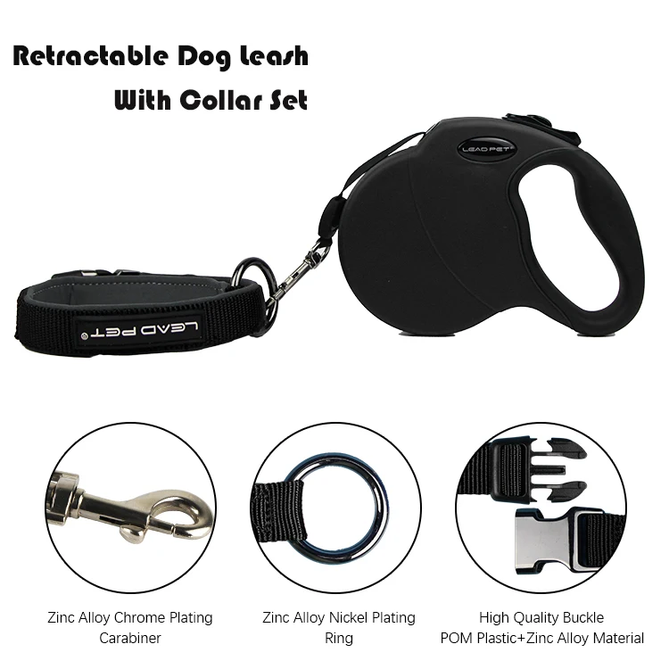 LEAD PET Retractable 16ft Heavy Duty Reflective Nylon Tape Lead for dog Up to 100 LBS. Tangle Free Design One Touch Quick-Lock