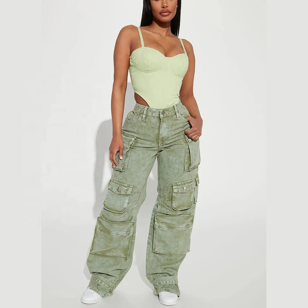 Wholesale Fashion Ripped Jeans Womens Denim pants Side Pocket New Trouser Pant For Woman Cargo Pant Jeans