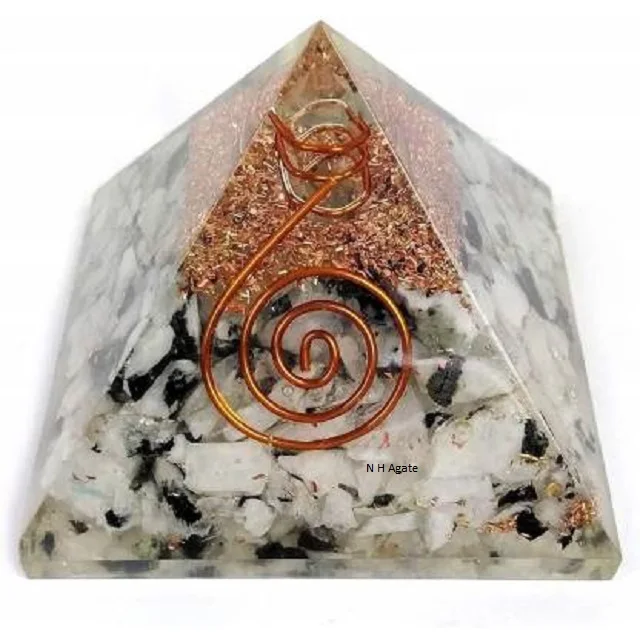 wholesale natural agate stone high flashy rainbow moonstone chips orgone orgonite pyramid